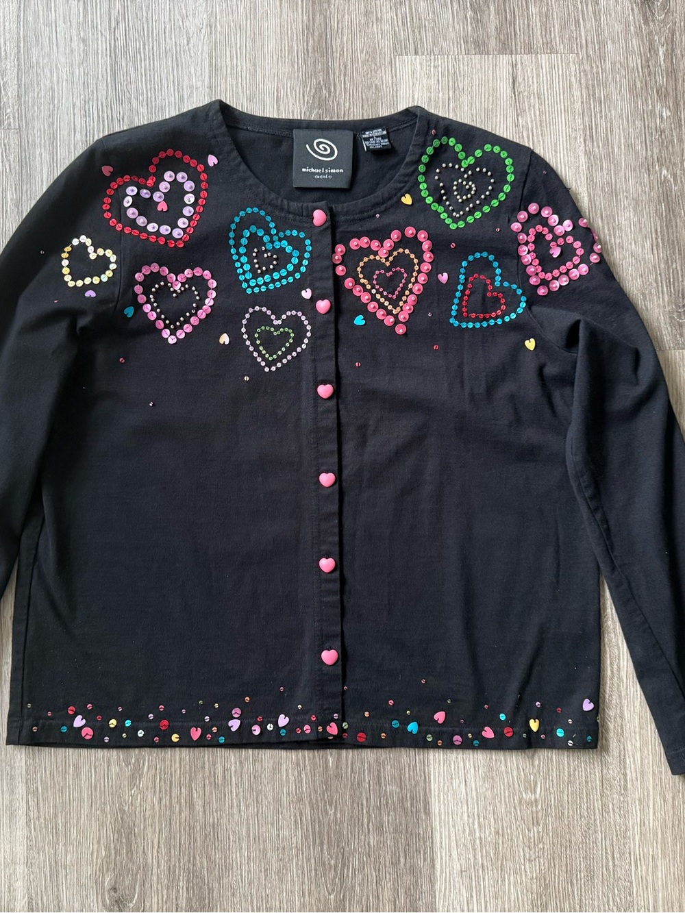 Michael Simon Events Vintage Sequin Heart Cardigan Size L